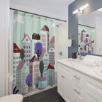 Pastel Cityscape Art Shower Curtain Gift: Minimalist Urban Charm for Tranquil Homes