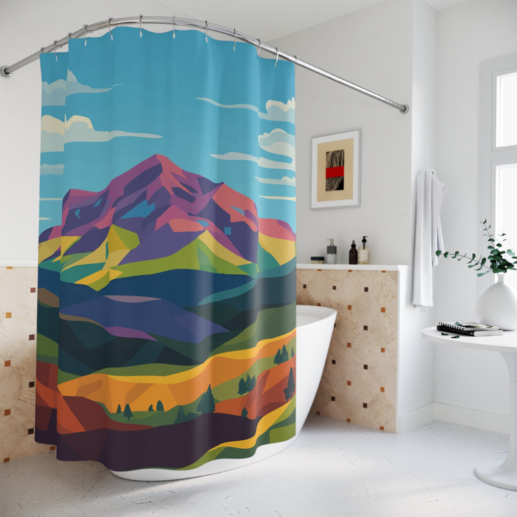 Geometric Mountain Landscape Shower Curtain Gift: Cubist Nature for Modern Homes
