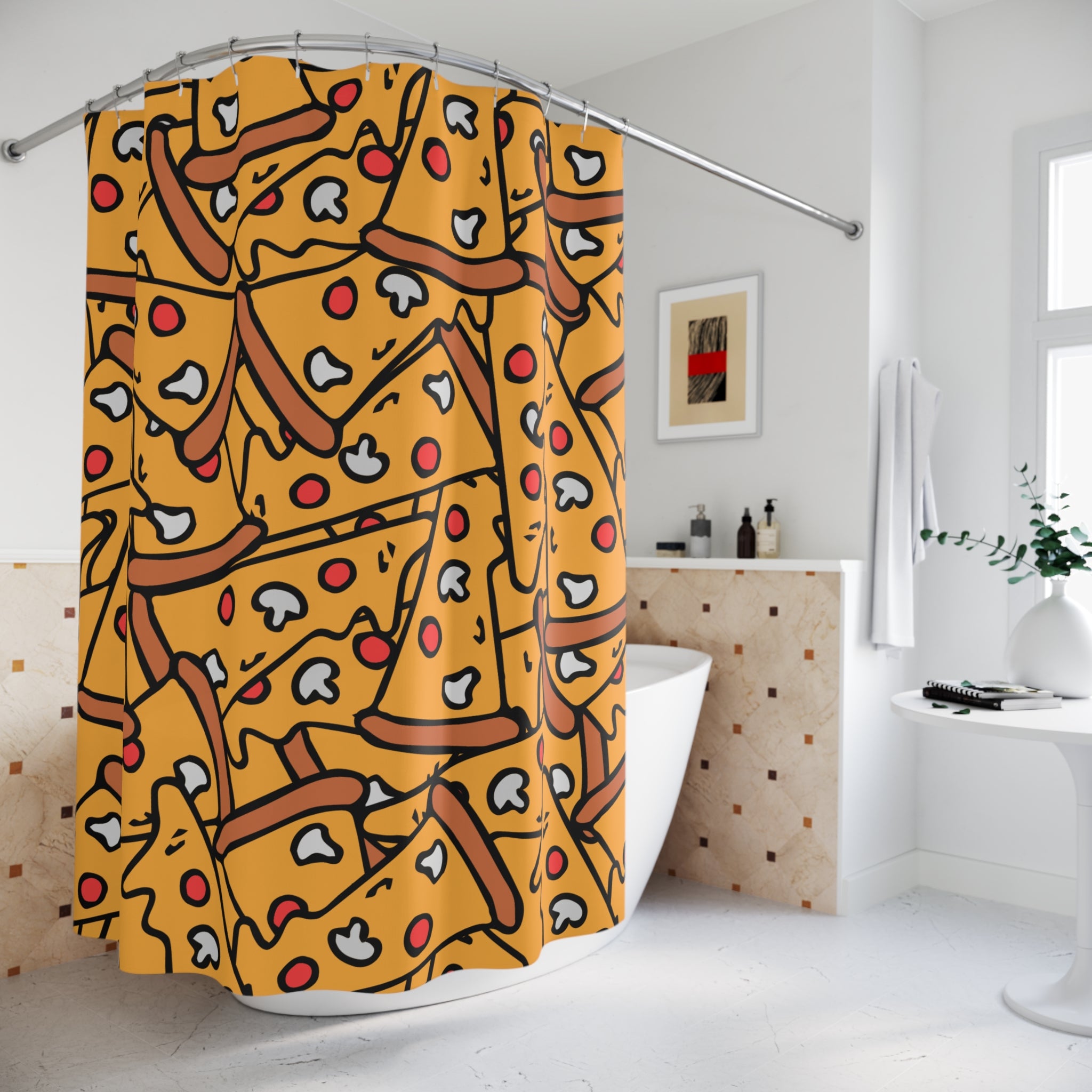 Pepperoni Pizza Slice Shower Curtain Gift: Maximalist Feast for Foodie Homes
