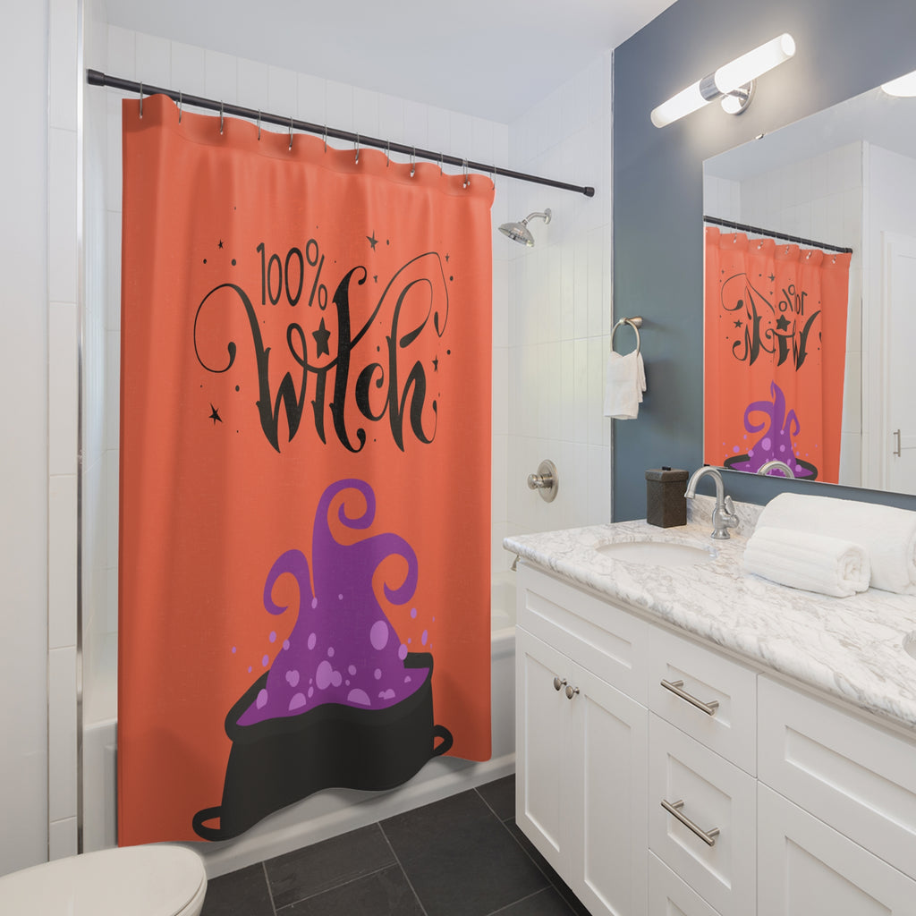 "100% Witch" Cauldron Shower Curtain Gift: Chic Enchantment for Mystical Homes