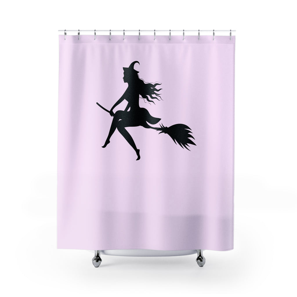 Elegant Witch on Broomstick Silhouette Shower Curtain Gift: Whimsical Magic for Enchanted Homes
