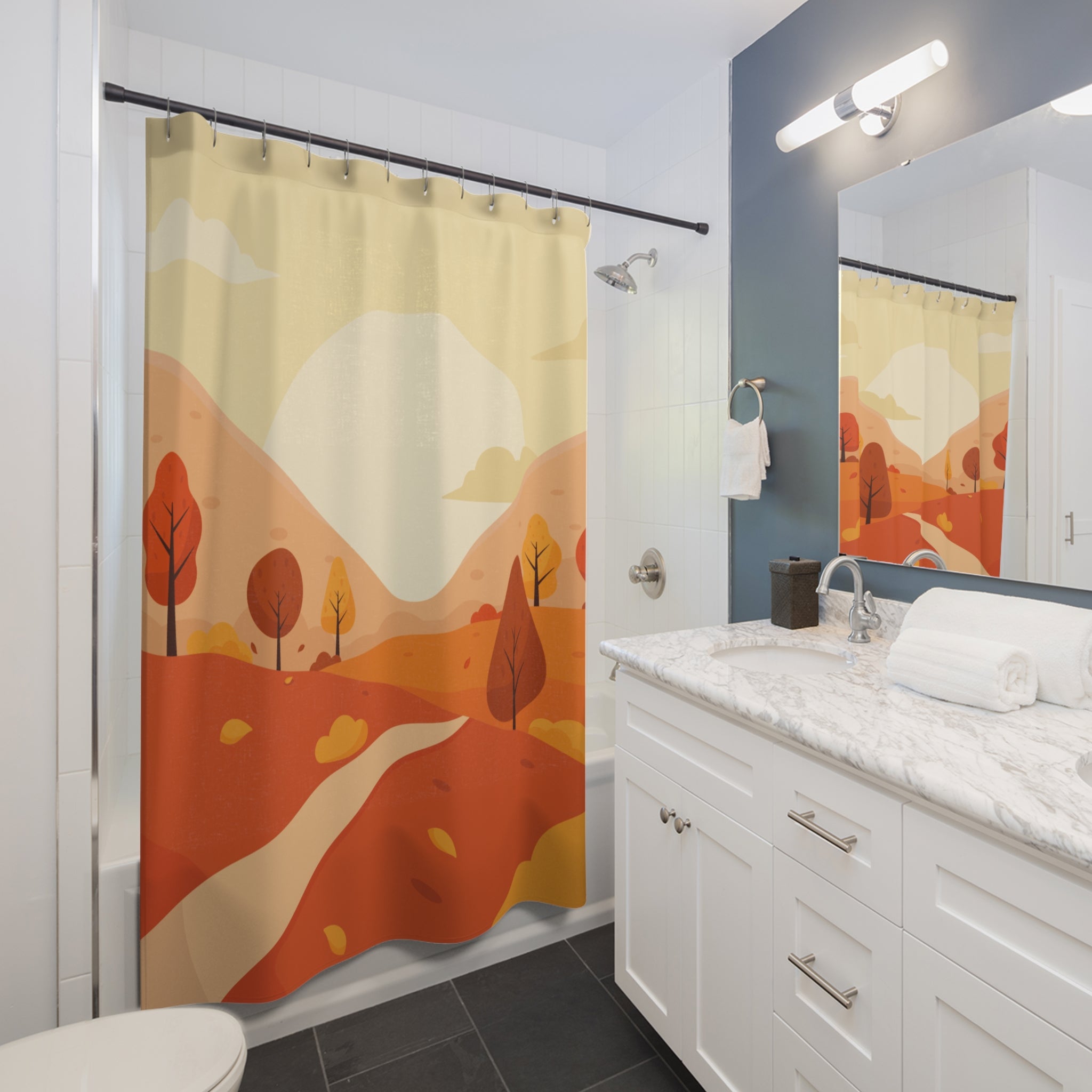 Scenic Autumn Hills Sunrise Shower Curtain Gift: Picturesque Fall for Serene Homes