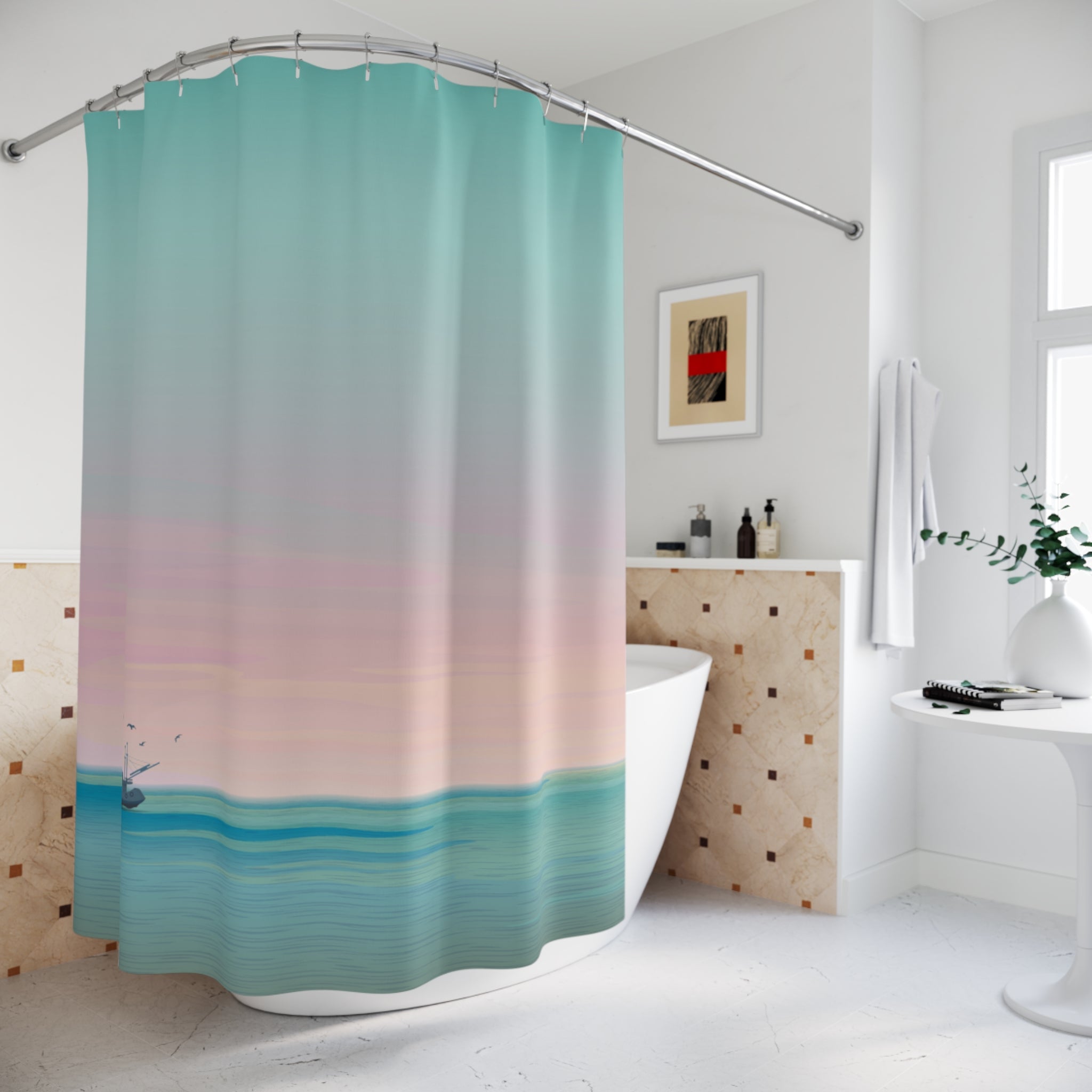 Abstract Sunset Sail Shower Curtain Gift: Coastal Calm for Serene Spaces