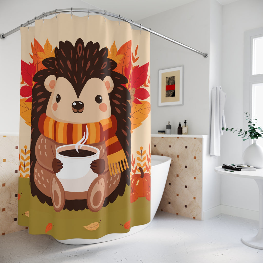 Cozy Autumn Hedgehog with Coffee Shower Curtain Gift: Charming Fall for Animal Lovers
