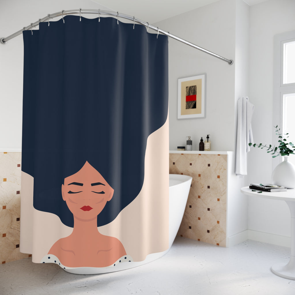 "Voluminous Serenity" Minimalist Woman Shower Curtain Gift: Empowering Art for Reflective Spaces