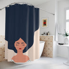 "Voluminous Serenity" Minimalist Woman Shower Curtain Gift: Empowering Art for Reflective Spaces