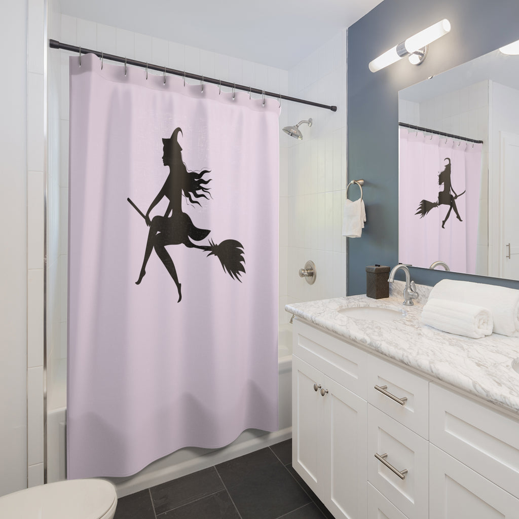 Elegant Witch on Broomstick Silhouette Shower Curtain Gift: Whimsical Magic for Enchanted Homes