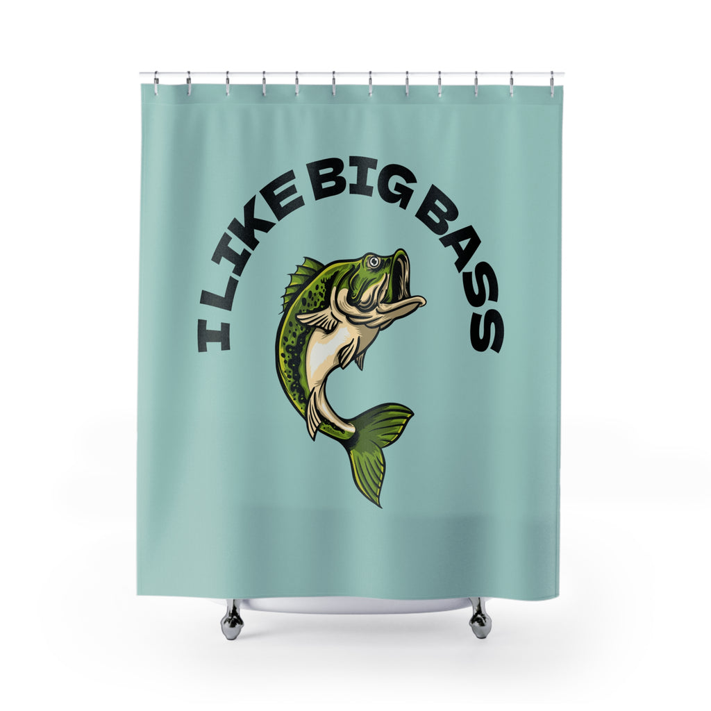 "I Like Big Bass" Slogan Shower Curtain Gift: Witty Fishing Humor for Lake Homes