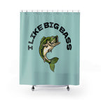 "I Like Big Bass" Slogan Shower Curtain Gift: Witty Fishing Humor for Lake Homes