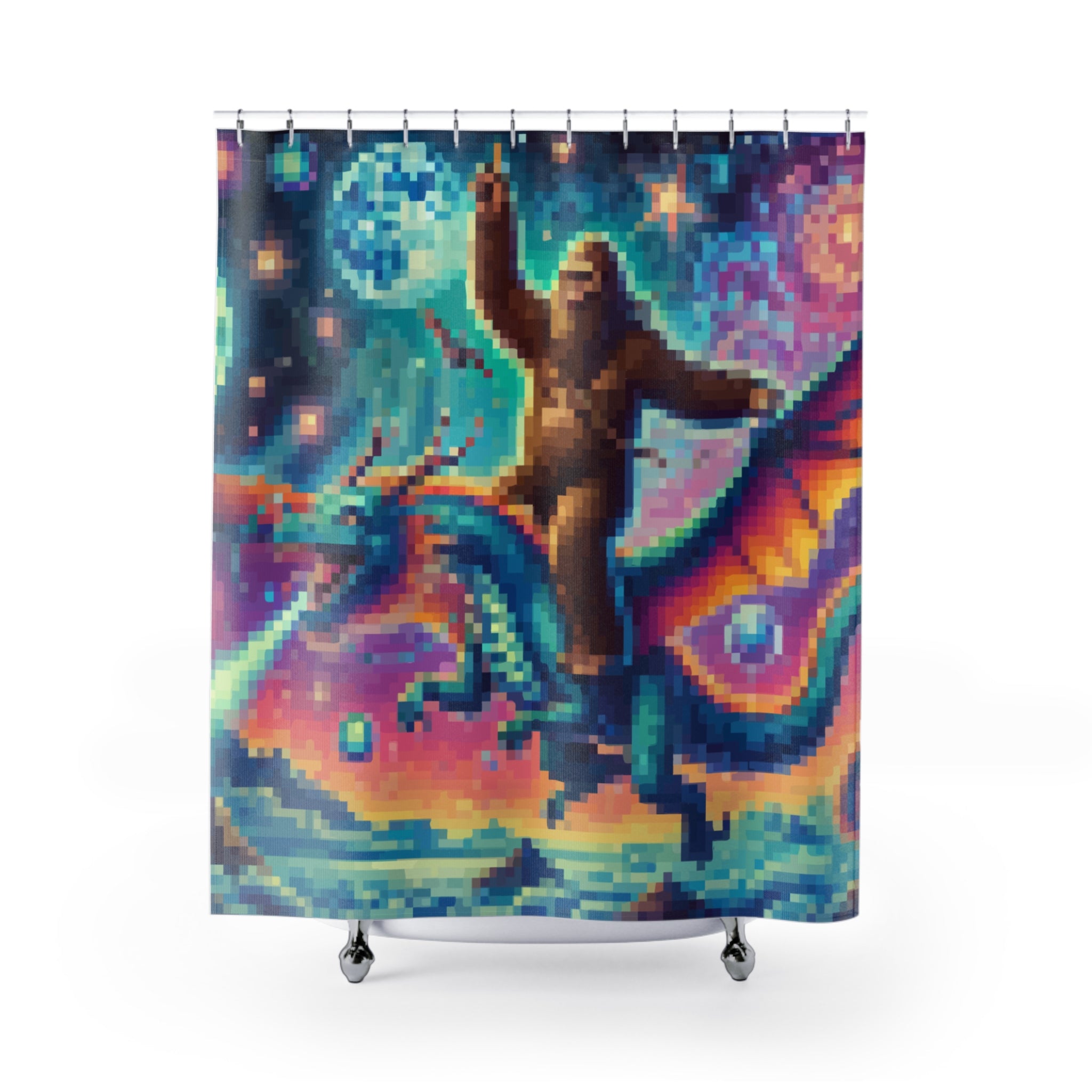 Epic Pixel Fantasy Shower Curtain Gift: Sasquatch Dragon Ride for Legend Homes
