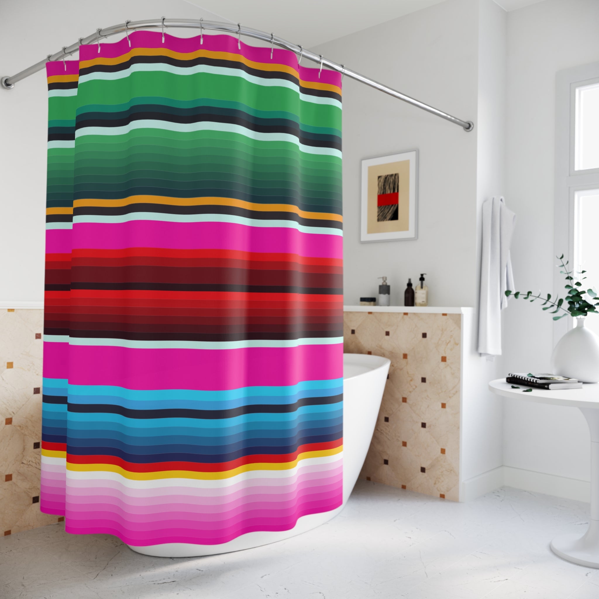 Serape Stripe Maximalist Shower Curtain Gift: Vibrant Culture for Bold Upgrades
