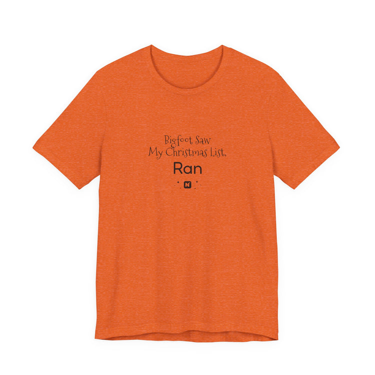 Bigfoot Christmas List T-shirt in heather-orange – original NewGiftDay design