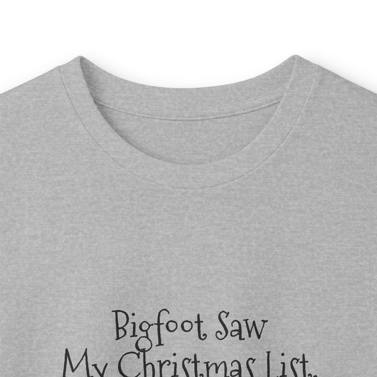 Bigfoot Christmas List long sleeve tee in maroon – original NewGiftDay design