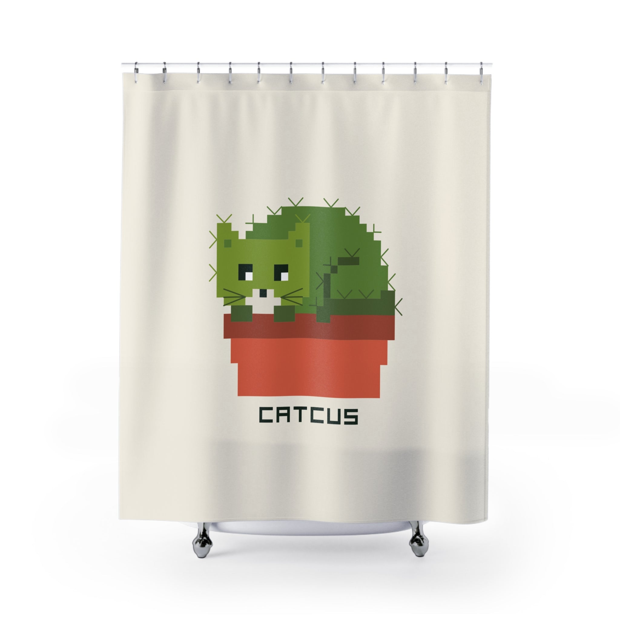 Pixel Art "Catcus" Shower Curtain Gift: Quirky Gaming Humor for Modern Homes