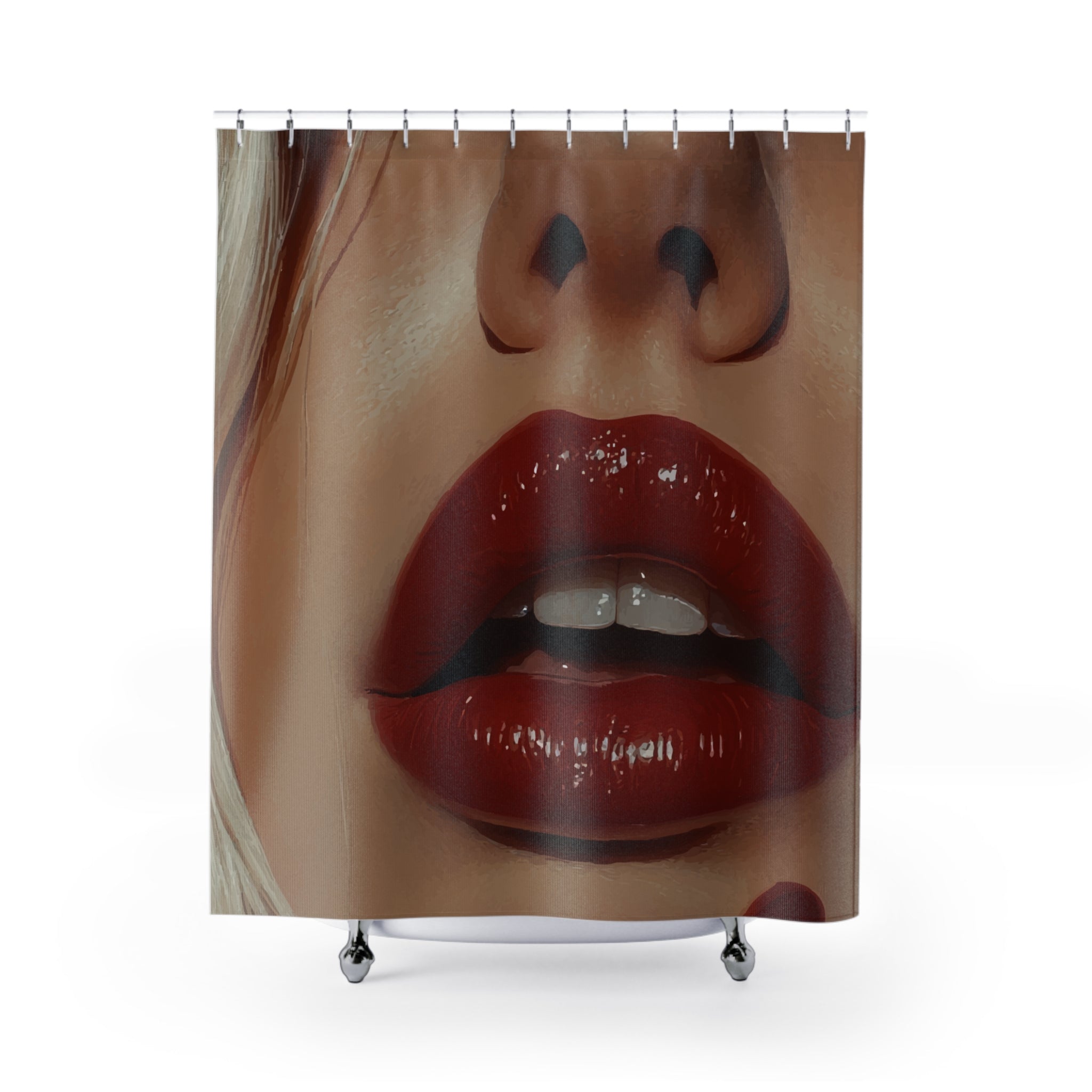 Ruby Red Glam Lips Shower Curtain Gift: High-Fashion Drama for Luxe Homes