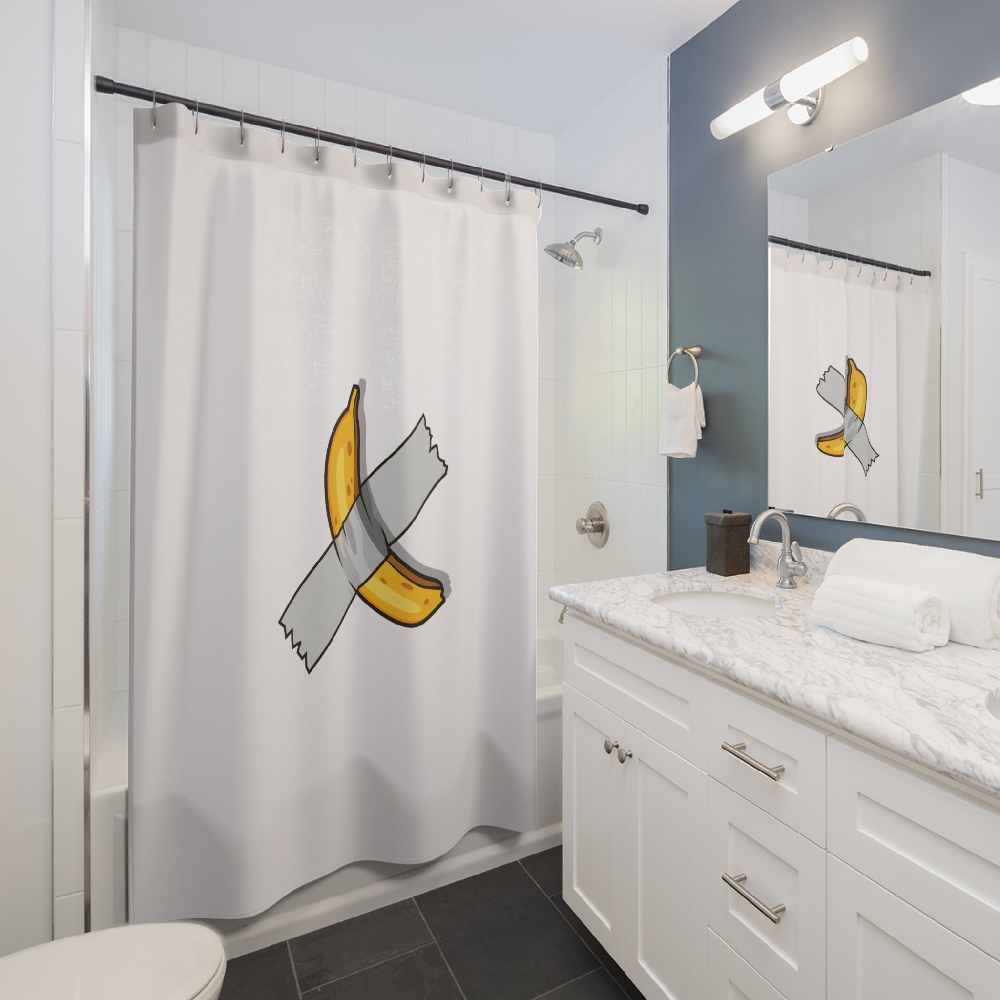 Taped Banana Conceptual Art Shower Curtain Gift: Witty Parody for Modernists
