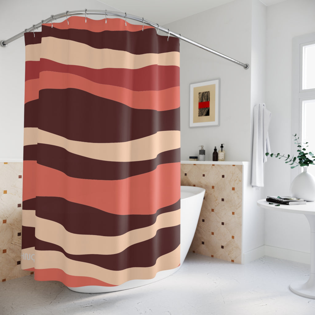 Warm Wavy Terracotta & Brown Shower Curtain