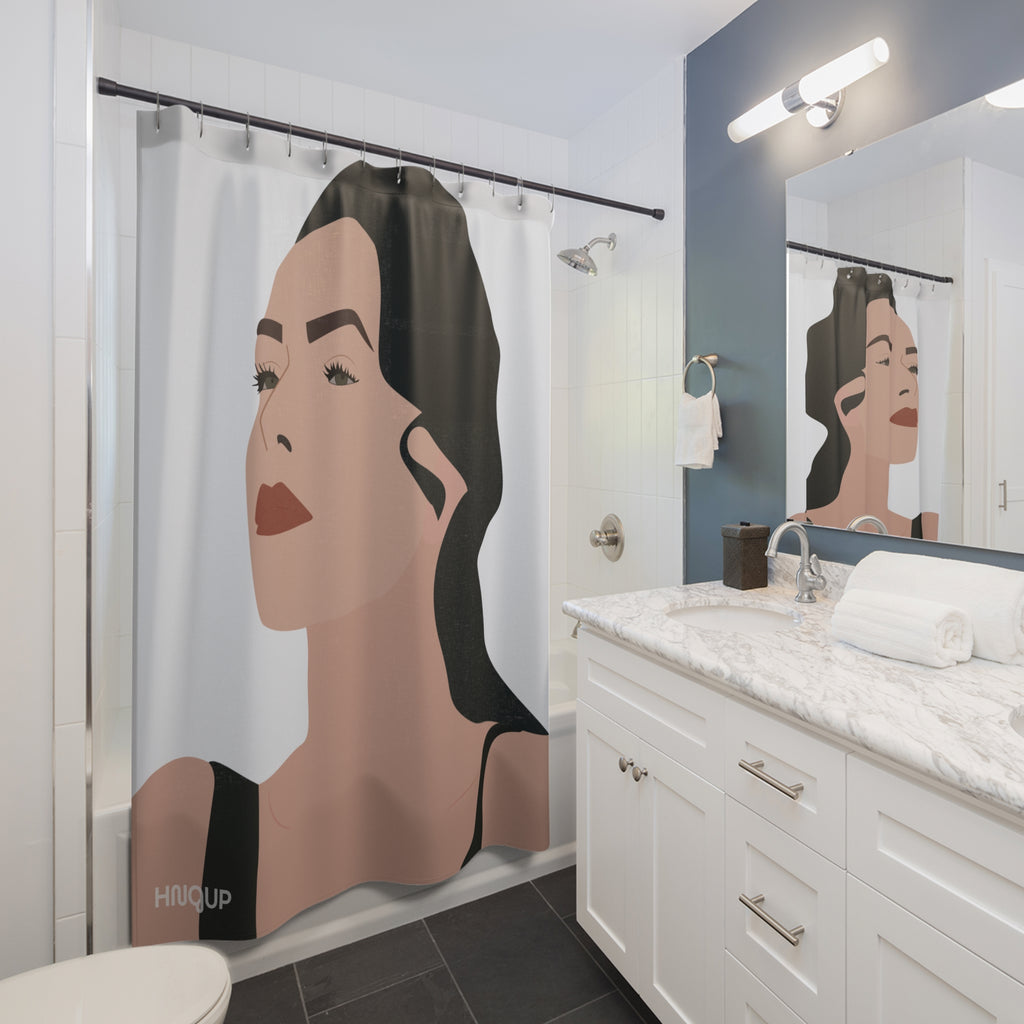 "Gaze Upward" Minimalist Woman Shower Curtain Gift: Empowering Art for Reflective Spaces