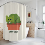 Pixel Art "Catcus" Shower Curtain Gift: Quirky Gaming Humor for Modern Homes