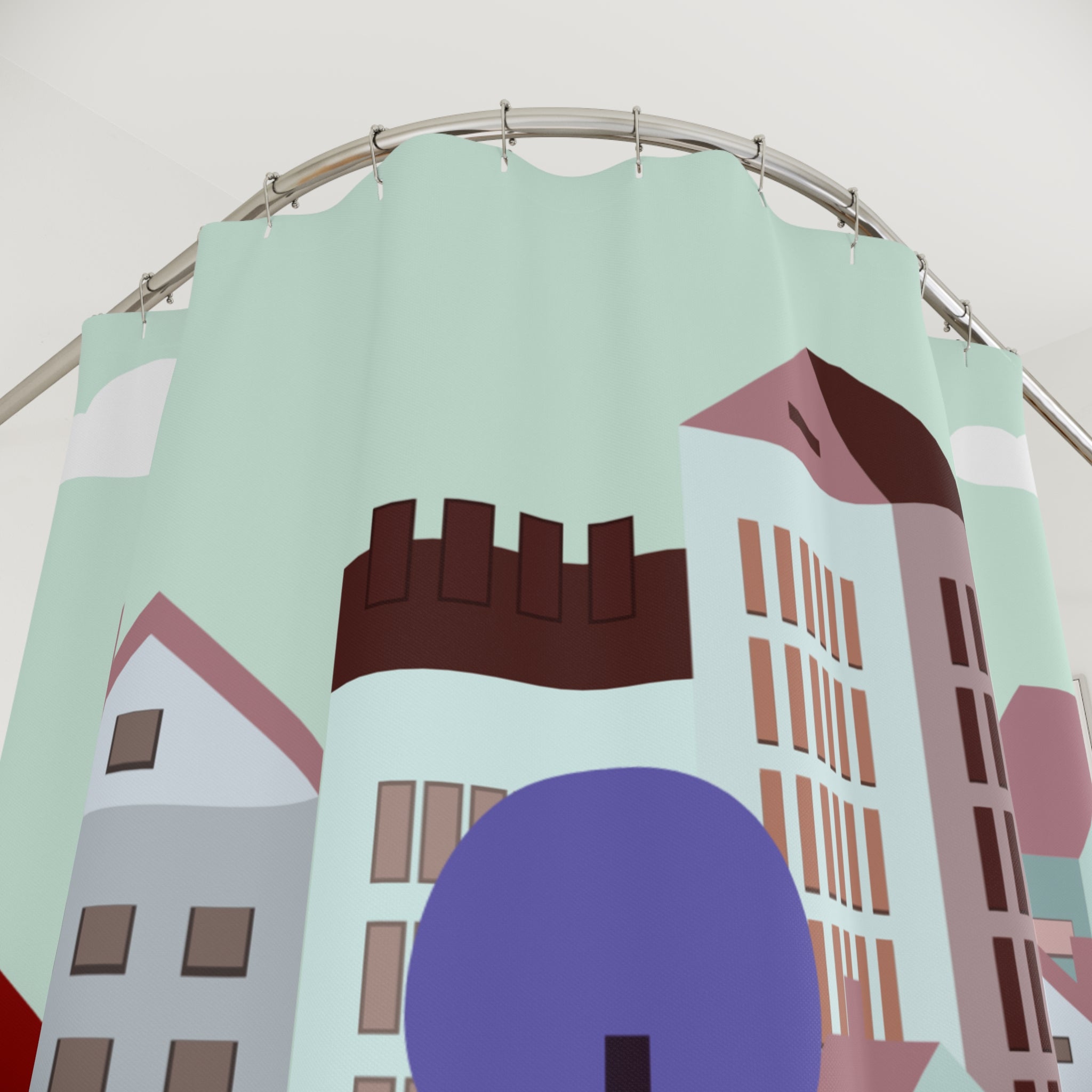 Pastel Cityscape Art Shower Curtain Gift: Minimalist Urban Charm for Tranquil Homes