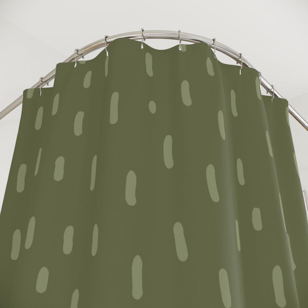 Olive Green Dash Print Shower Curtain Gift: Organic Serenity for Earthy Homes