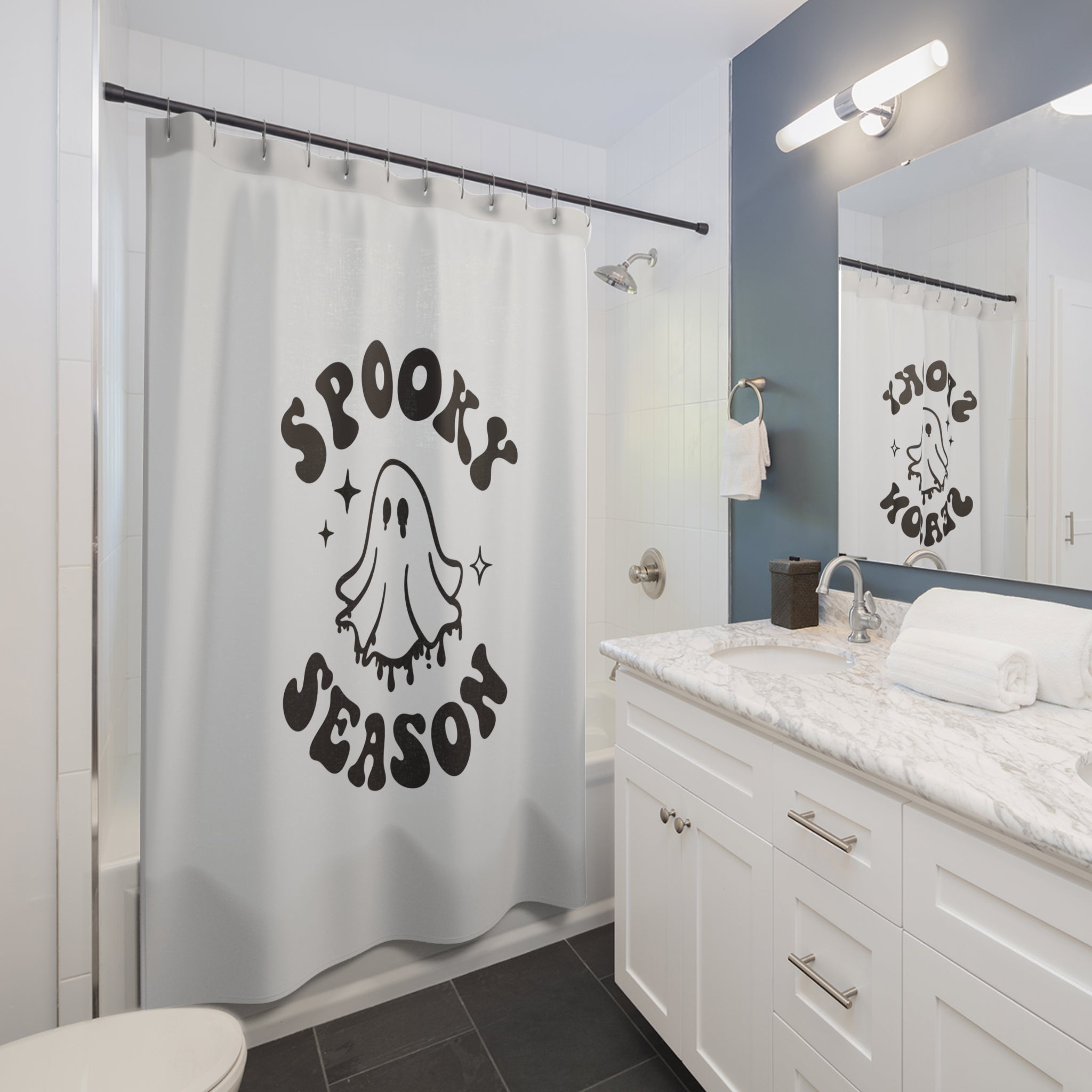 "Spooky Season" Retro Ghost Shower Curtain Gift: Festive Fun for Halloween Homes