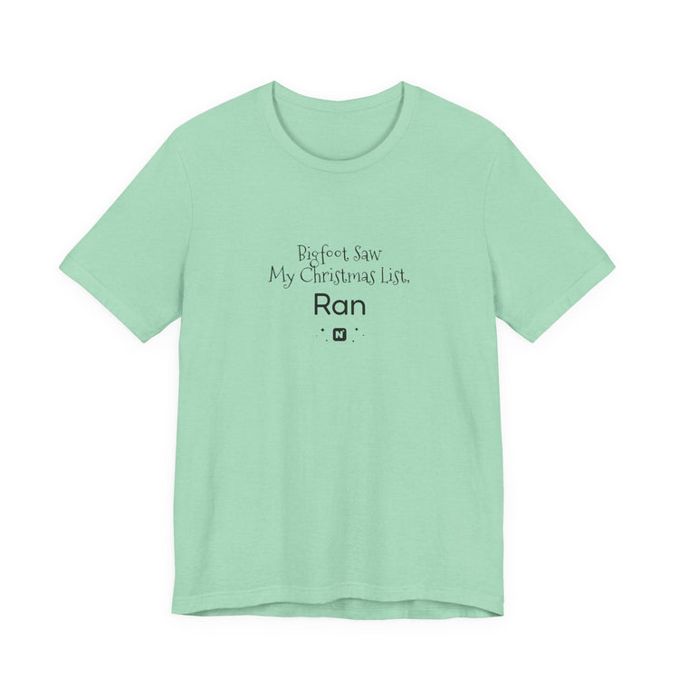 Bigfoot Christmas List T-shirt in heather-mint – original NewGiftDay design