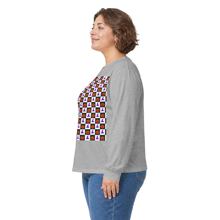 Jack-O'-Lantern Parade long sleeve tee in sport-grey – original NewGiftDay design