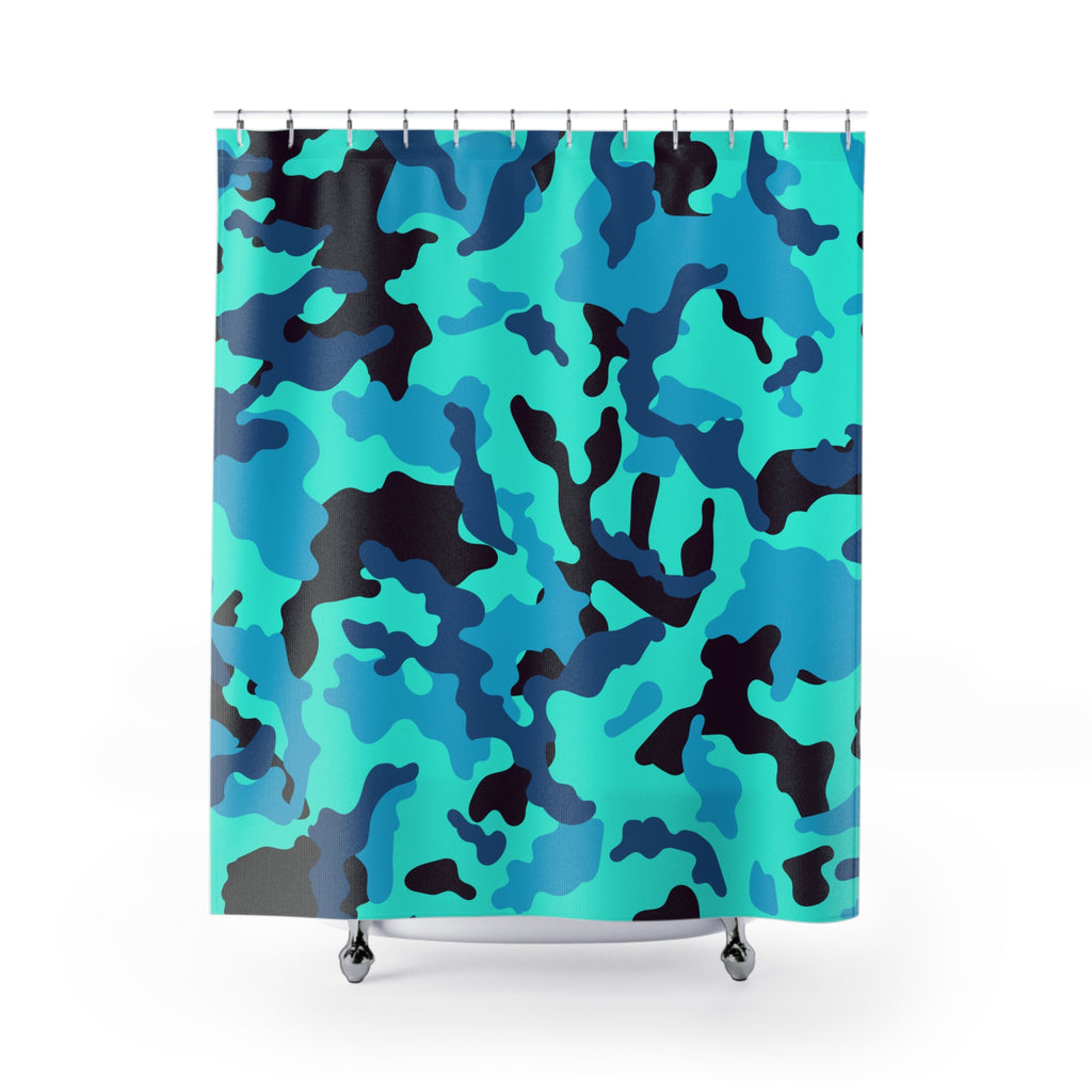 Vibrant Blue Camouflage Shower Curtain: Gift for a Bold, Energetic Space