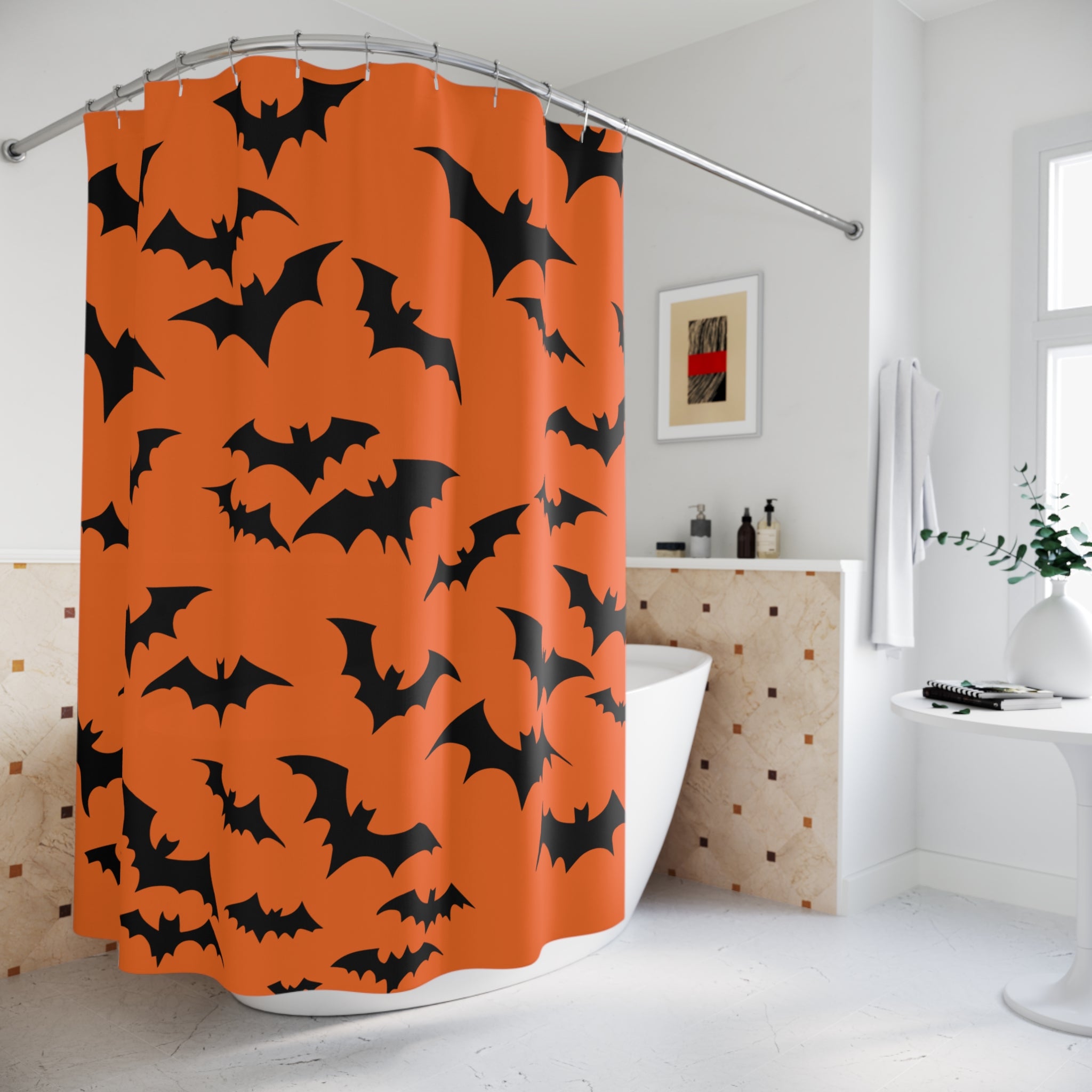 Black Bat Silhouette Shower Curtain Gift: Spooky Chic for Halloween Homes