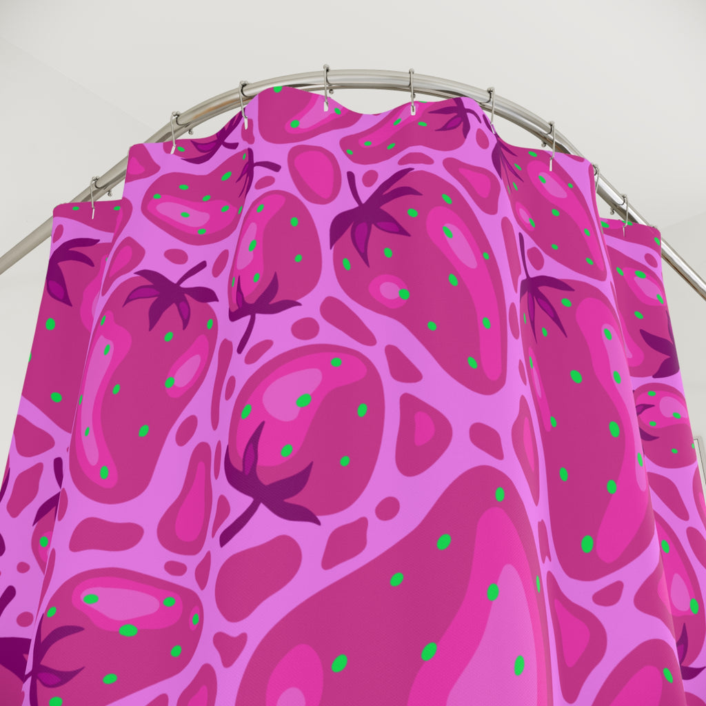 Pink on Pink Strawberry Pop Art Shower Curtain Gift: Whimsical Fruit for Vibrant Homes