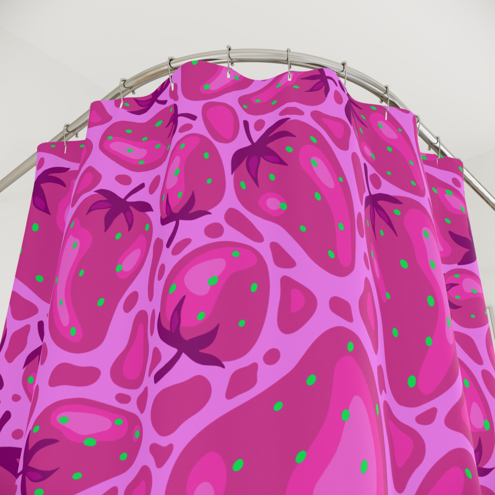 Pink on Pink Strawberry Pop Art Shower Curtain Gift: Whimsical Fruit for Vibrant Homes