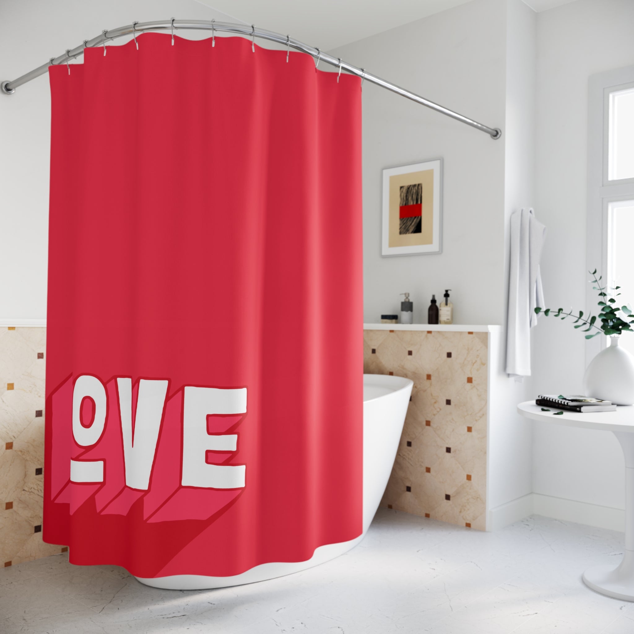 Bold "LOVE" Graphic Shower Curtain Gift: Heartfelt Statement for Modern Homes