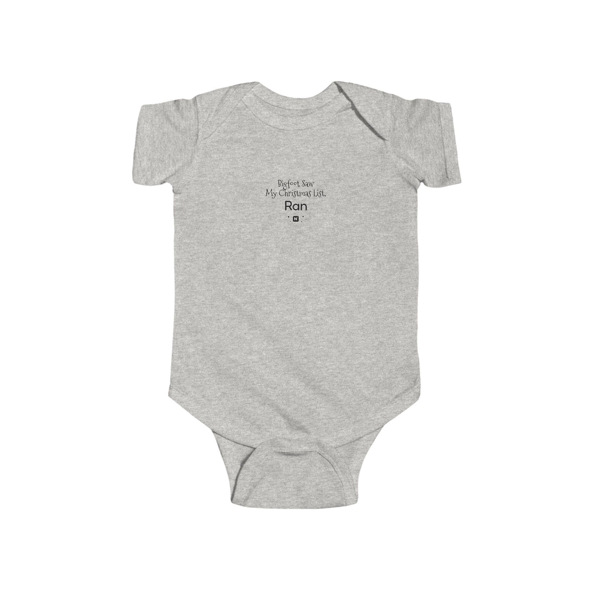Bigfoot Christmas List baby bodysuit – original NewGiftDay design, view 2