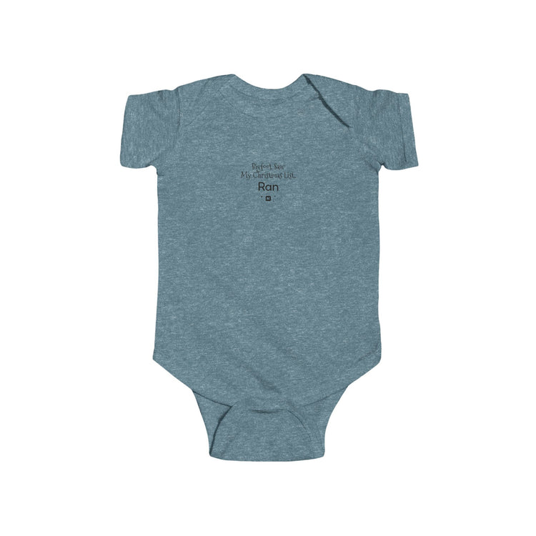 Bigfoot Christmas List baby bodysuit in vintage-indigo – original NewGiftDay design
