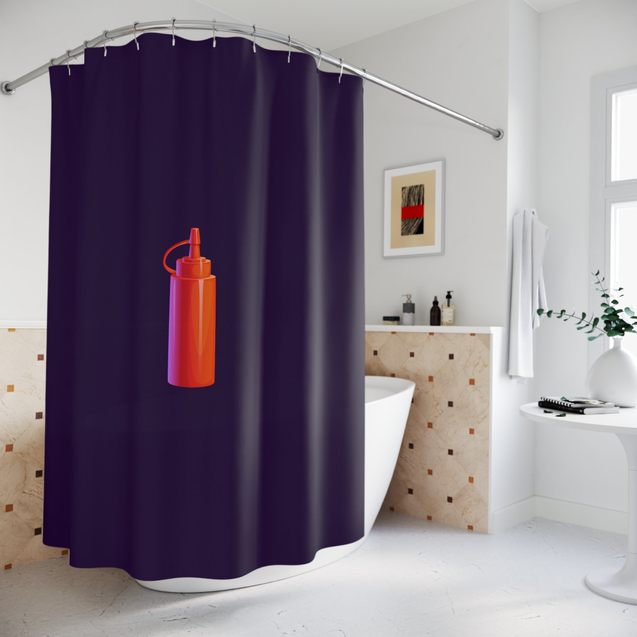 Minimalist Squeeze Bottle Shower Curtain Gift: Pop Art Humor for Foodie Homes