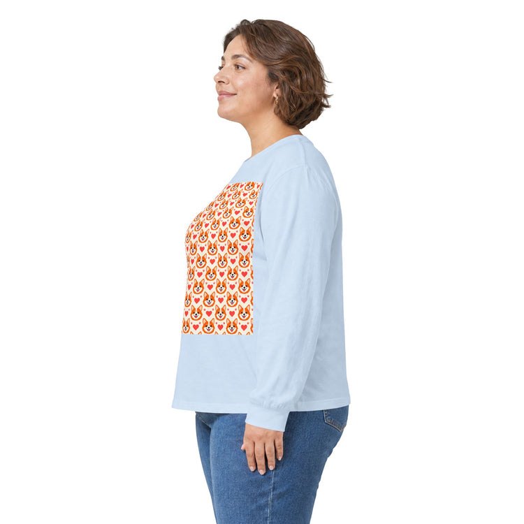 Corgi Hearts long sleeve tee in light-blue – original NewGiftDay design