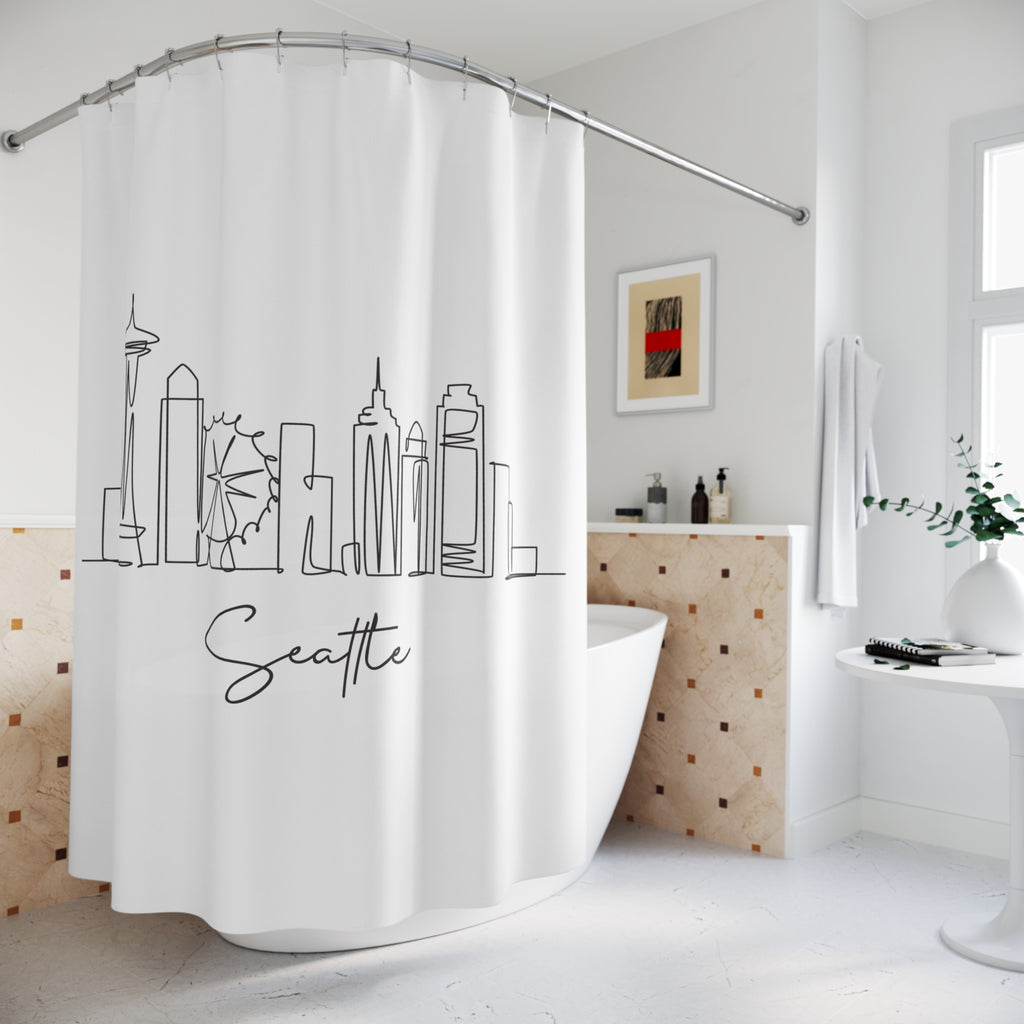 Minimalist Seattle Skyline Shower Curtain Gift: Urban Line Art for Modern Traveler Homes