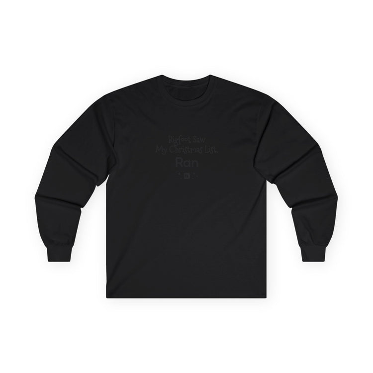 Bigfoot Christmas List long sleeve tee in black – original NewGiftDay design