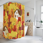 Cozy Autumn Forest Houses Pattern Shower Curtain Gift: Charming Fall for Rustic Homes