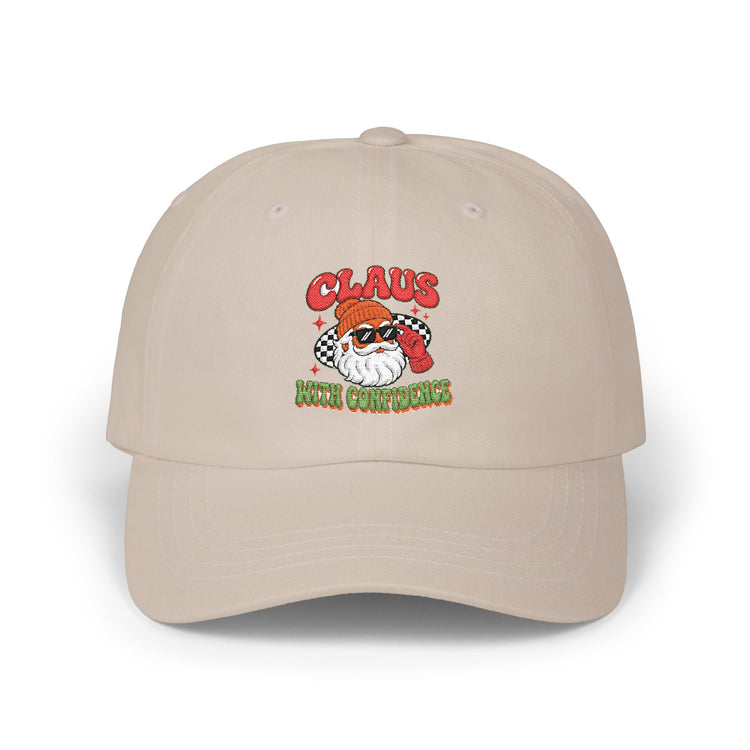 Claus With Confidence Classic Dad Cap hat in stone – original NewGiftDay design