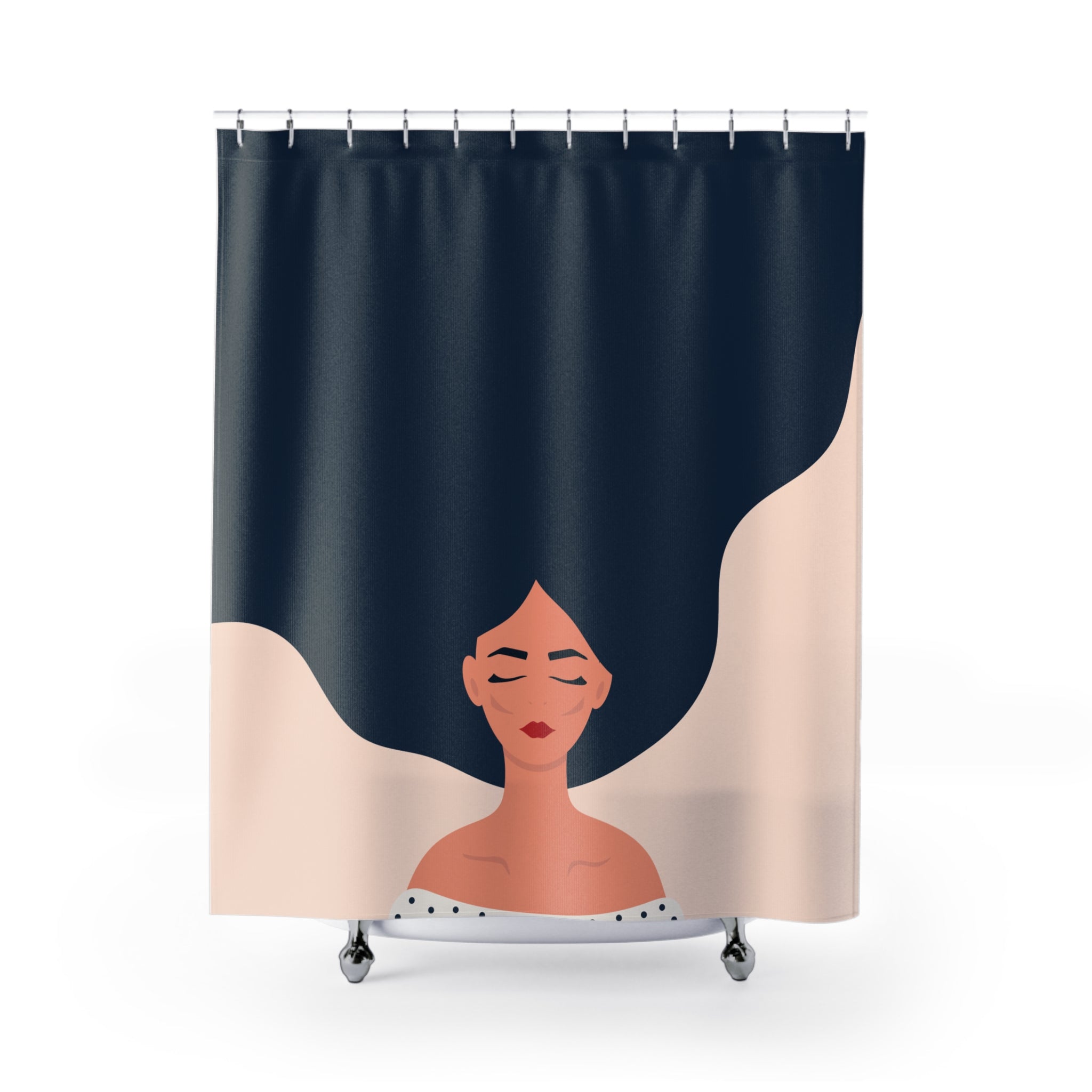 "Voluminous Serenity" Minimalist Woman Shower Curtain Gift: Empowering Art for Reflective Spaces