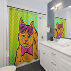Pop Art Cool Cat with Shutter Shades Shower Curtain Gift: Retro Pet Vibes for Fun Homes