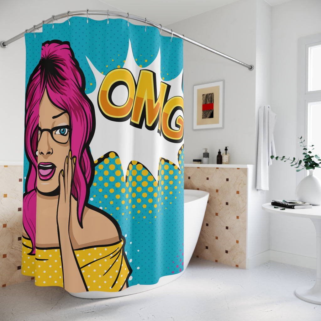 Pop Art "OMG" Surprised Woman Shower Curtain Gift: Comic Book Chic for Expressive Homes