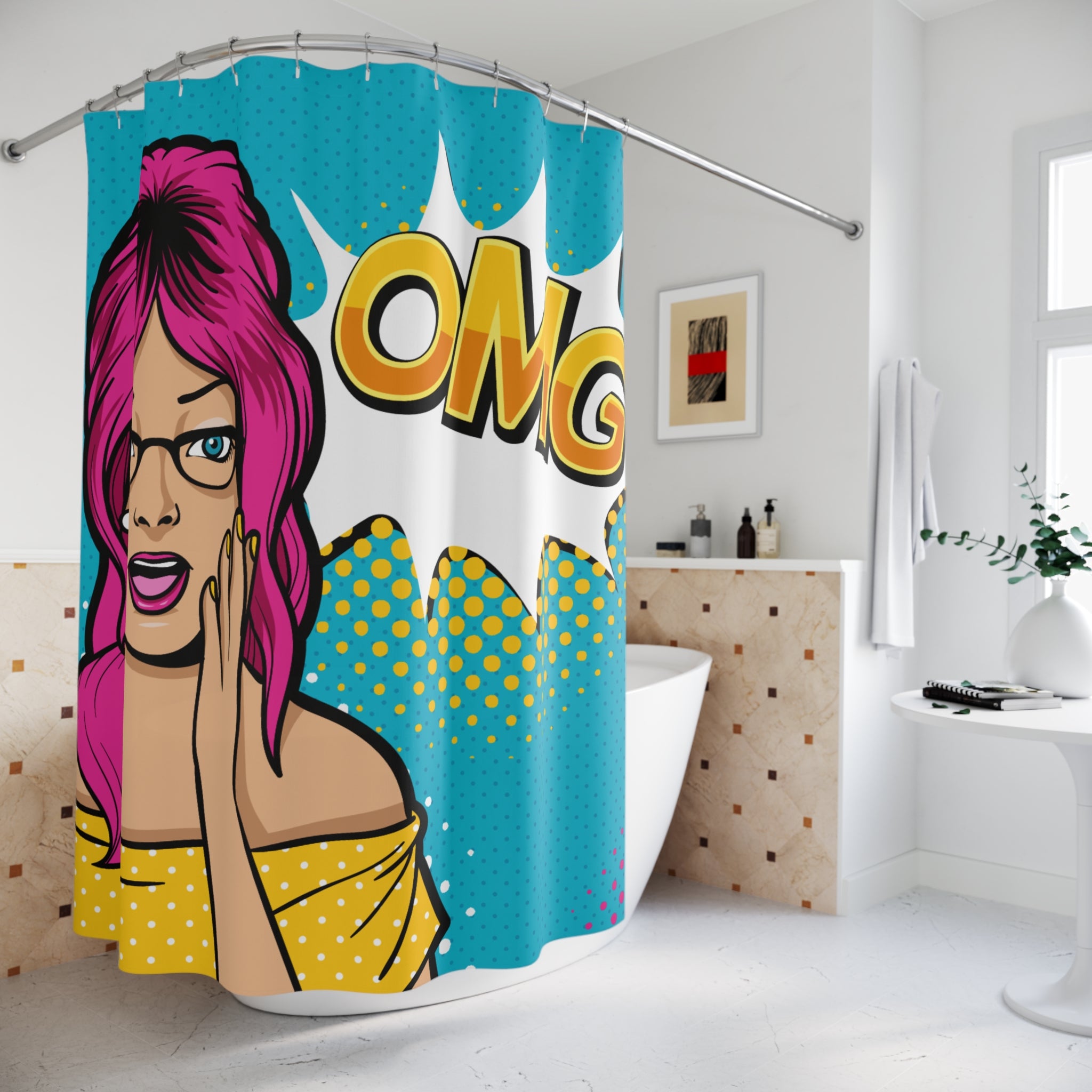 Pop Art "OMG" Surprised Woman Shower Curtain Gift: Comic Book Chic for Expressive Homes