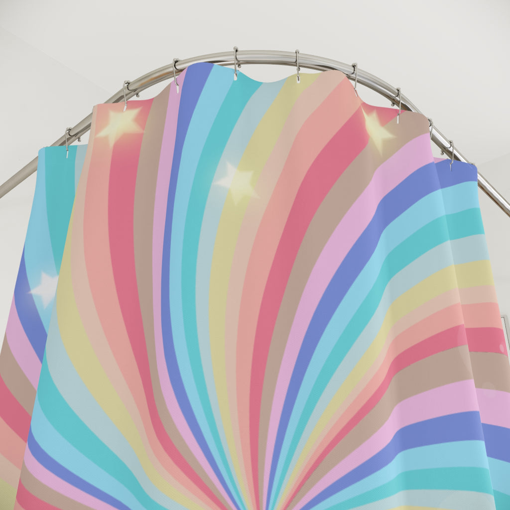 Pastel Rainbow Swirl & Stars Shower Curtain Gift: Psychedelic Dream for Energetic Homes