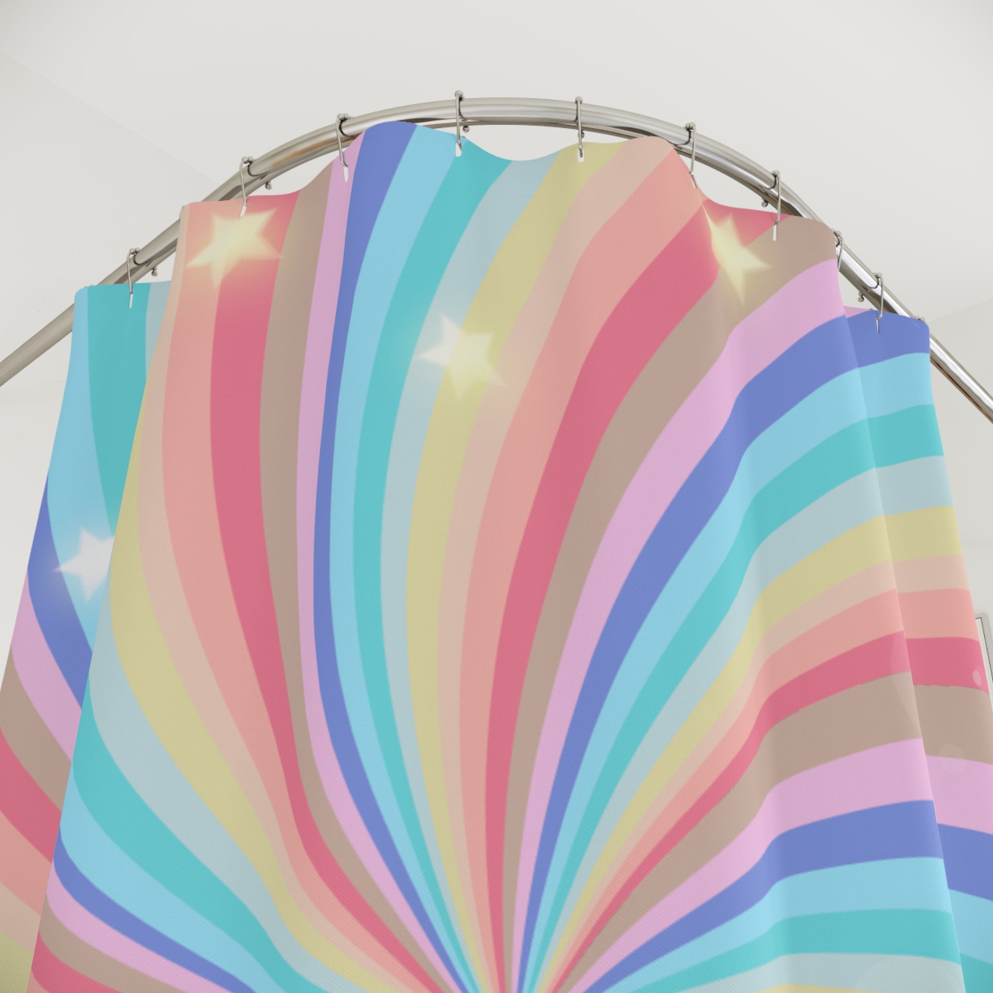 Pastel Rainbow Swirl & Stars Shower Curtain Gift: Psychedelic Dream for Energetic Homes