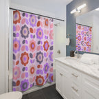 Mod Geometric Pink Flower Tile Shower Curtain Gift: Retro Pop for Stylish Homes