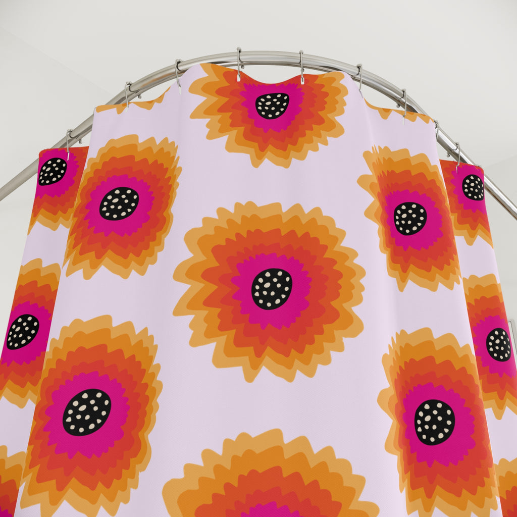 Lilac Layered Floral Shower Curtain Gift: Bright 60s Bloom for Happy Homes