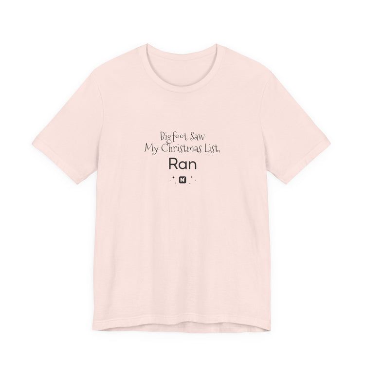 Bigfoot Christmas List T-shirt in soft-pink – original NewGiftDay design